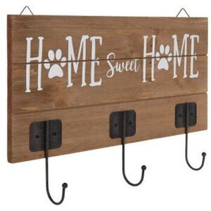Home Sweet Home Wood Wall Decor with Hooks - NWOT